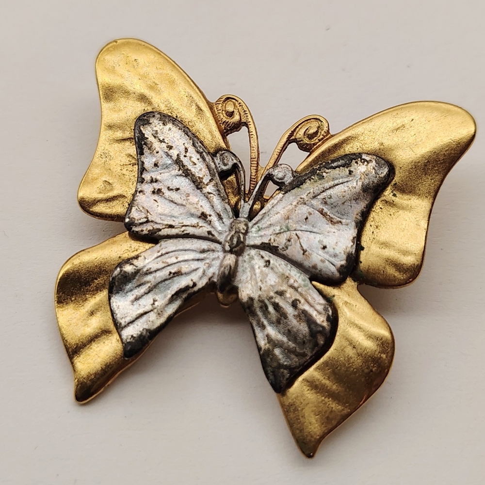 Premier Designs Vintage Gold Silver Butterfly Brooch Two Tone Jewelry